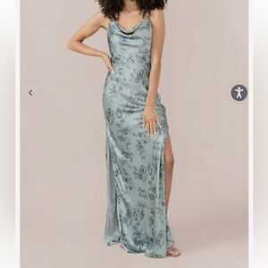 Revelry Nadia Satin Floral Dress in Sage Bouquet